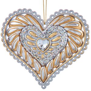 Елочная игрушка Smooth Ombre: Сердце 9 см серебряное, подвеска Kurts Adler фото 1