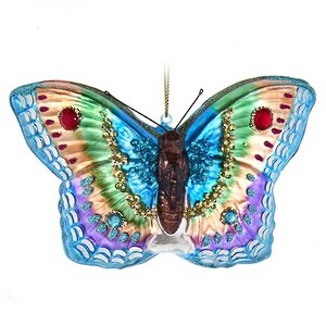Стеклянная елочная игрушка Бабочка Papilio Blue 13 см, подвеска Kurts Adler фото 1
