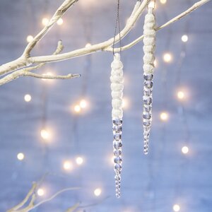 Новогоднее украшение Сосульки Жемчужный туман 14 см, 2 шт, подвеска