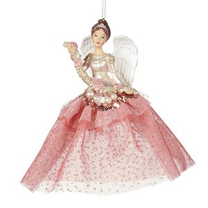 Елочная игрушка Ангел Алава в розовом платье 16 см, подвеска Goodwill фото 1
