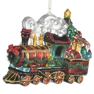 Стеклянная елочная игрушка Поезд с подарками 17 см, подвеска Goodwill фото 1