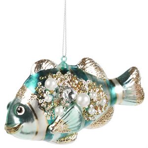 Стеклянная елочная игрушка Рыбка Кэйталин - Prezioso Mare 13 см голубая, подвеска Goodwill фото 1