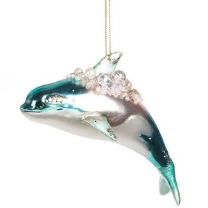 Стеклянная елочная игрушка Дельфин Эмилиан - Prezioso Mare 15 см, подвеска