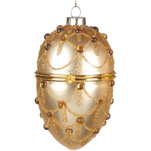 Стеклянная елочная игрушка Яйцо Мондаффин 11 см золотая, подвеска