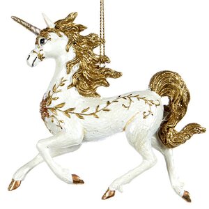 Елочная игрушка Цветочная Лошадка - Единорог 11 см с золотой гривой, подвеска Goodwill фото 1