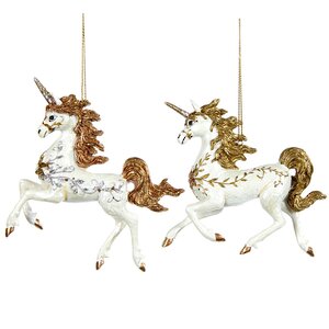 Елочная игрушка Цветочная Лошадка - Единорог 11 см с золотой гривой, подвеска Goodwill фото 2