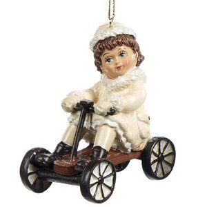 Елочная игрушка Девочка на ретро-велосипеде 10 см, подвеска Goodwill фото 1