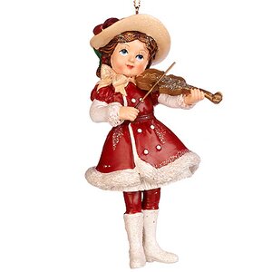 Елочная игрушка Малыши в Бордовом Костюме с Музыкальными Инструментами - Девочка 12 см, подвеска Goodwill фото 1