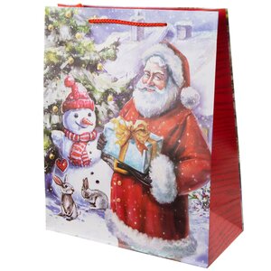 Подарочный пакет Санта Клаус и Снеговичок Лэнни 33*27 см