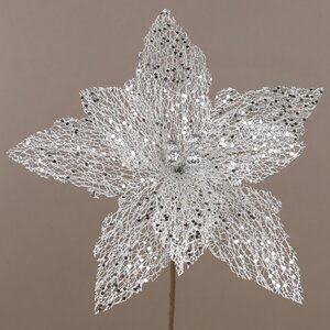 Пуансеттия Giovanna 25 см серебряная, на стебле Due Esse Christmas фото 1