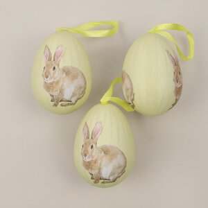 Пасхальные украшения Яйца: Easter Bunny 9 см желтые, 3 шт, подвеска Due Esse Christmas фото 2
