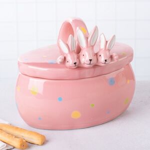 Конфетница Дружелюбные Кролики 17*15 см розовая Due Esse Christmas (Ду Эссе Кристмас) фото 1