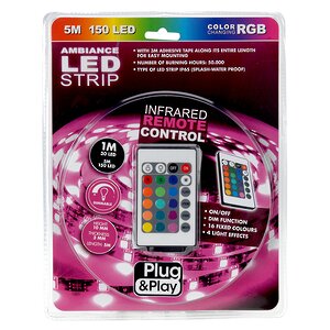 Светодиодная лента Ledstrip 5 м, 150 RGB LED ламп, на липучке, пульт управления, IP65 Koopman (Купман) фото 2