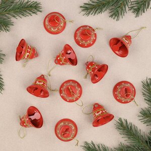 Набор елочных украшений Колокольчики - Jingle Bells 5 см, 12 шт, красные, подвеска Breitner фото 2