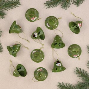 Набор елочных украшений Колокольчики - Jingle Bells 5 см, 12 шт, зеленые, подвеска Breitner фото 2