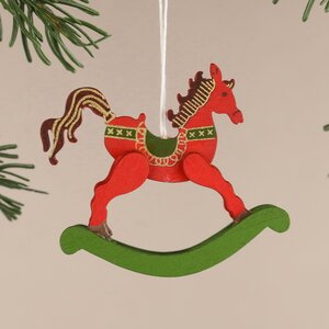 Деревянная елочная игрушка Лошадка-Качалка Расти 6 см красная, подвеска Breitner фото 2
