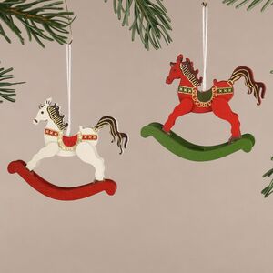 Деревянная елочная игрушка Лошадка-Качалка Расти 6 см красная, подвеска Breitner (Брайтнер) фото 3