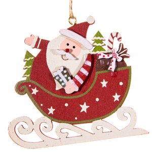 Деревянная елочная игрушка Санта в звездных санях 8 см, подвеска Breitner фото 1