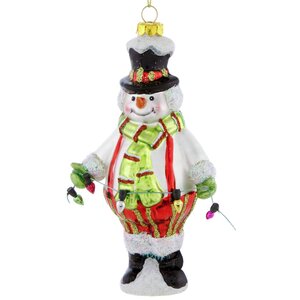 Елочная игрушка Снеговик с Гирляндой 15 см, стекло, подвеска Forest Market фото 1