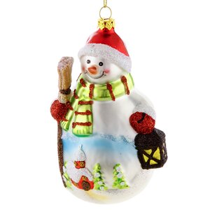 Елочная игрушка Снеговик с Фонарем 13 см, стекло, подвеска Forest Market фото 1
