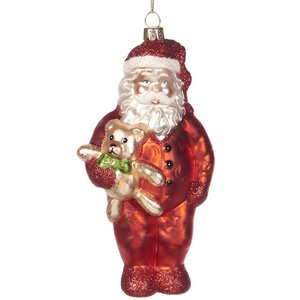 Стеклянная елочная игрушка Санта с мишкой Тедди 14 см, подвеска Goodwill фото 1