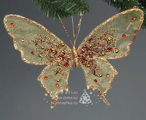 Елочное украшение бабочка красно-золотая