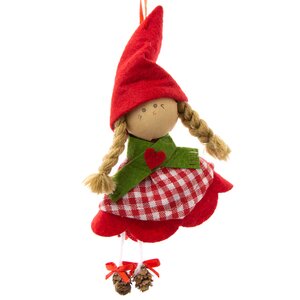 Елочная игрушка Девочка Паулина в красном платье и кедровых туфельках 17 см, подвеска Due Esse Christmas фото 1