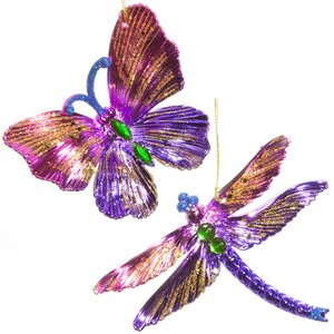 Набор елочных игрушек Бабочка и Стрекоза Фламанди 2 шт пурпурно-фиолетовый, подвеска
