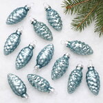 Набор стеклянных елочных игрушек Шишки 6 см misty blue mix, 12 шт