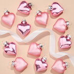 Набор стеклянных елочных игрушек Сердце Монплезира 4.5 см розовое конфетти mix, 12 шт