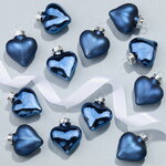 Набор стеклянных елочных игрушек Сердце Монплезира 4.5 см синий бархат mix, 12 шт