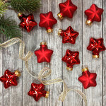 Набор стеклянных елочных игрушек Звезды 4.5 см красный mix, 12 шт