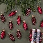 Набор стеклянных елочных игрушек Шишки 6 см бордовый mix, 12 шт