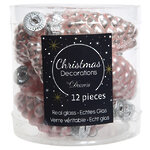 Набор стеклянных елочных игрушек Шишки 6 см розовый бутон mix, 12 шт