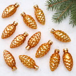 Набор стеклянных елочных игрушек Шишки 6 см янтарный mix, 12 шт