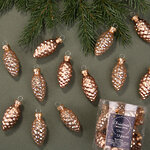 Набор стеклянных елочных игрушек Шишки 6 см золотой песок mix, 12 шт