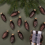 Набор стеклянных елочных игрушек Шишки 6 см темный шоколад mix, 12 шт