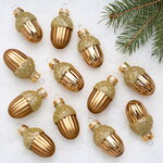 Елочные игрушки Желуди 4 см имбирно-коричневые, 12 шт, стекло