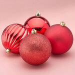 Набор пластиковых шаров Блеск 10 см красный, 4 шт