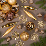 Набор елочных игрушек Glory Brilliance - Gold 46 шт, 8 см, пластик