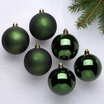 Набор пластиковых шаров Зеленый Бархат 8 см, 6 шт, mix