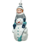 Елочная игрушка Снеговик и Малыш в серебре 14 см, пластик, подвеска