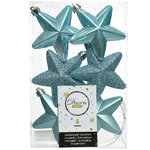Набор елочных игрушек Звезды 8 см арктический голубой, 6 шт, подвеска
