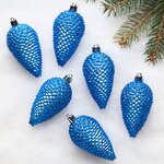 Елочная игрушка Шишка Alto синяя 8 см, 6 шт, пластик