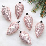 Елочная игрушка Шишка Alto - Розовый Бутон 8 см, 6 шт, пластик