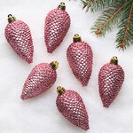 Елочная игрушка Шишка Alto - Розовый Бархат 8 см, 6 шт, пластик