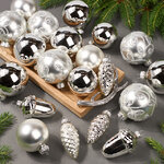 Набор стеклянных елочных игрушек Holiday Brilliance 6-7 см серебряный, 20 шт