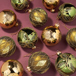 Набор стеклянных шаров Эммануэль 8 см золотисто-зеленый, 12 шт