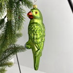 Стеклянная елочная игрушка Попугай Домиано 16 см, зеленый, подвеска
