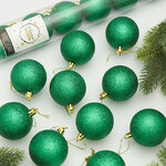 Набор пластиковых шаров Liberty 6 см, 10 шт, рождественский зеленый с блестками